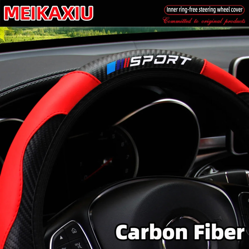 Carbon fiber leather SPORT car steering wheel cover without inner ring, car decoration, suitable for both men and women