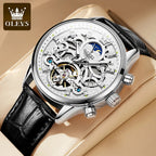 OLEVS 6658 Mens Watch Business Leather Strap Reloj  Hollow out Mechanical Automatic Wristwatch Waterproof Luminous Watch For Man