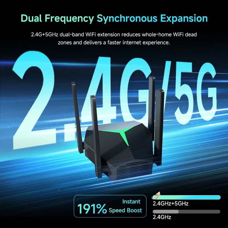 Repetidor WiFi de doble banda 5G AC1200, extensor de señal inalámbrico de 1200M, enrutador/repetidor/enrutador amplificador WiFi AP de 2,4G/5Ghz para el hogar