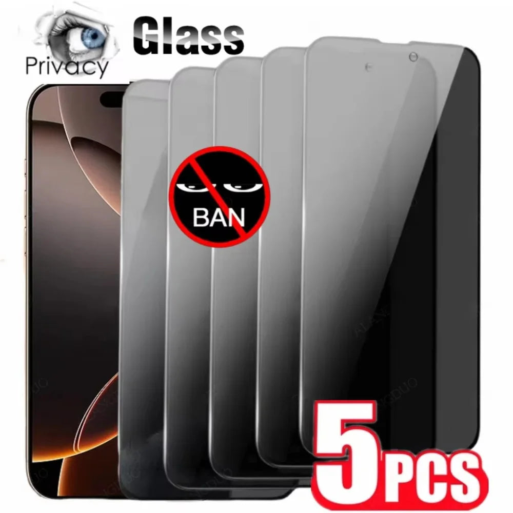 NNBILI 5 uds Protector de pantalla anti-peep para iPhone 16 Pro Max 15Pro 14 Plus13 vidrio templado de privacidad antiarañazos para iPhone 16e