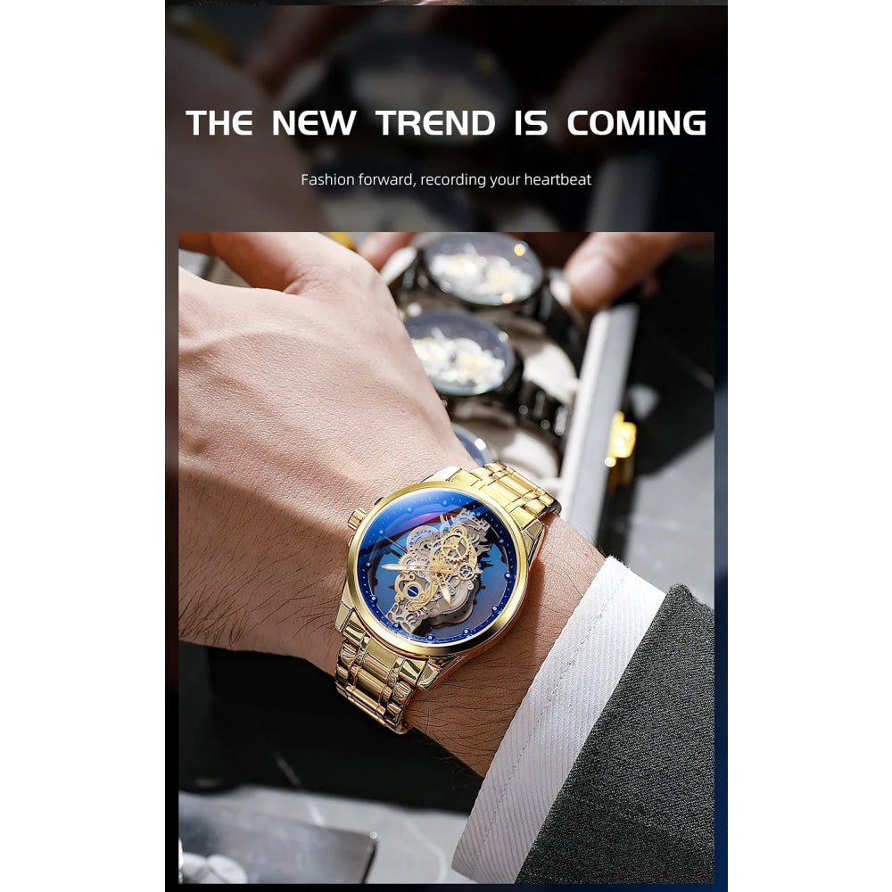 TPW Hot Trendy Fashion Wholesale Men Golden Black Blue Skeleton NOT Automatic Watch Quartz Wrist Watches Luxury 2024