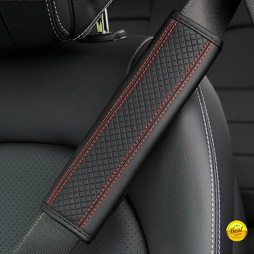 1PCS PU Leather Embossed Car Seat Belt Shoulder Cover Decompression Comfort Car Accessories Safety Belt Protective Cover