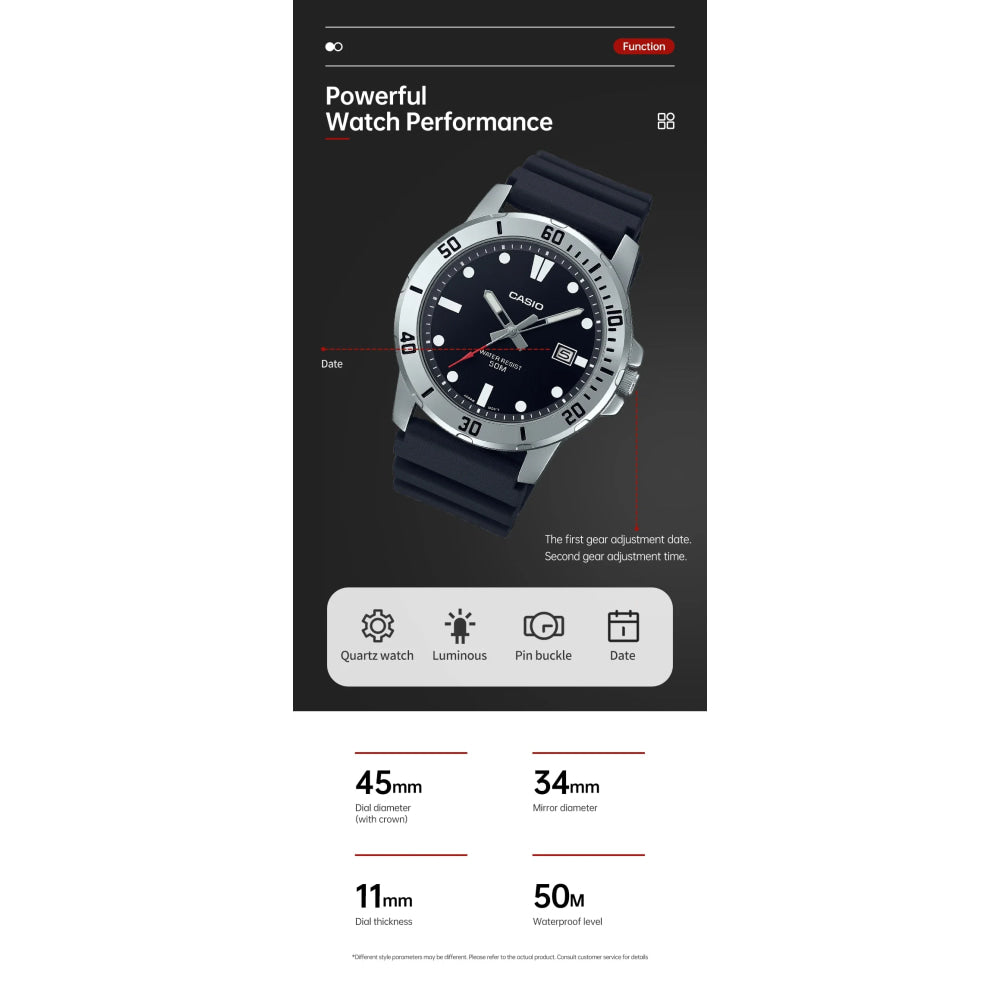 Casio watch for men business fashion resin strap atmospheric waterproof  MTP-VD01-1E
