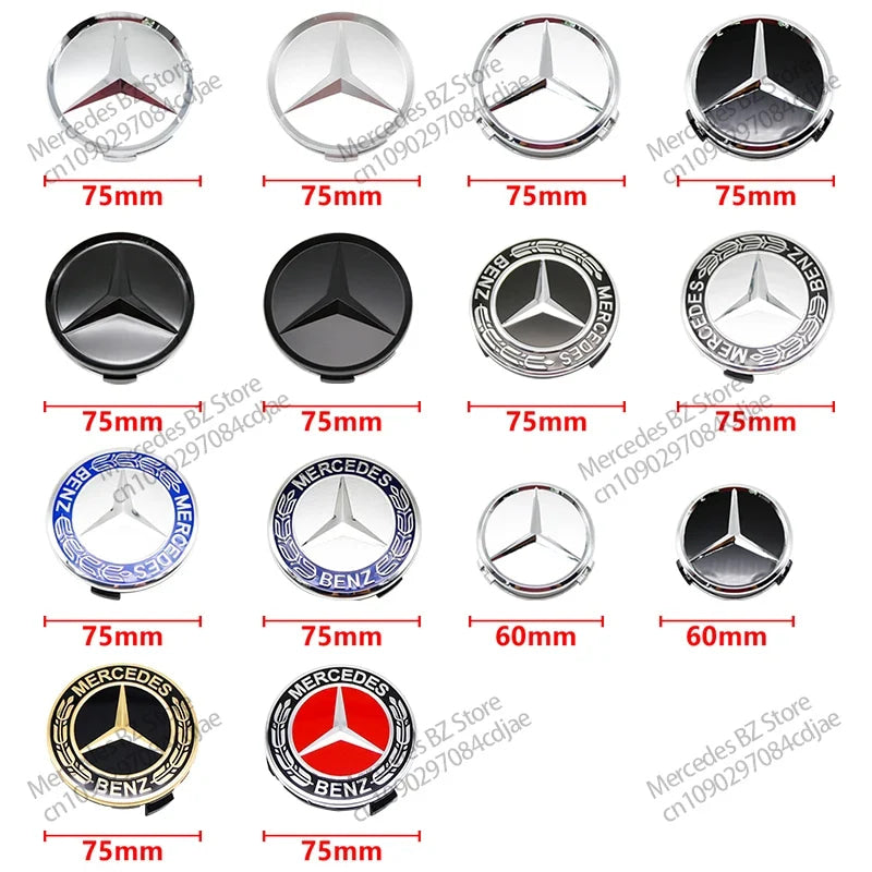 4pcs 56mm 75mm Car Wheel Center Hub Caps Cover Auto Accessories Mercedes Benz Amg C180 C200 C260 W108 W124 W126 W140 W168 W176