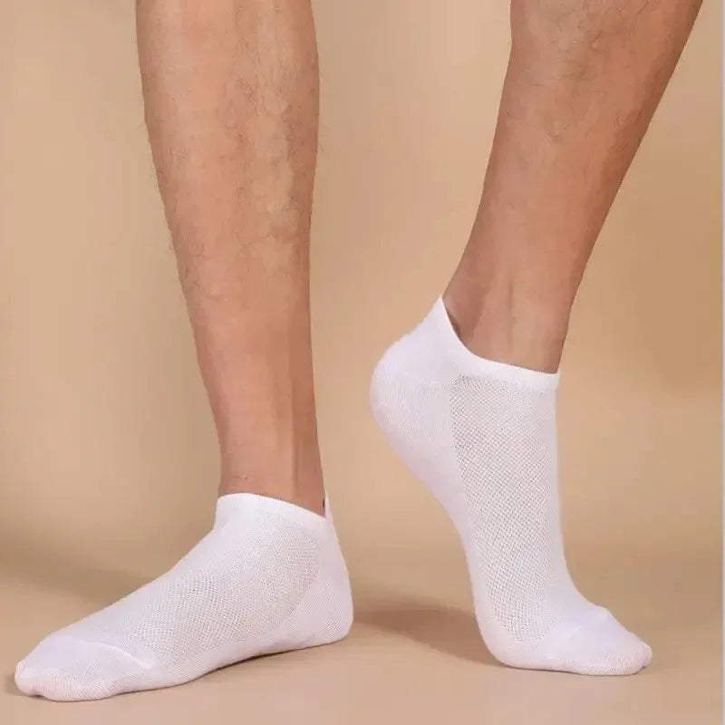 10 pares de calcetines para hombre, calcetines deportivos transpirables, calcetines náuticos de Color sólido, calcetines tobilleros de algodón cómodos, blanco y negro
