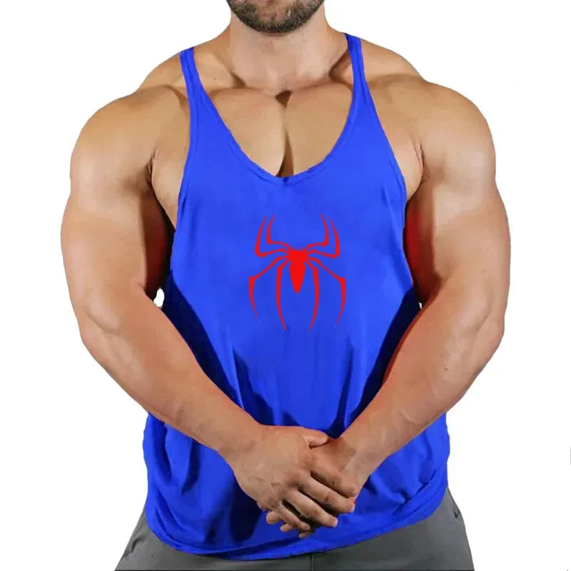 Mens Bodybuilding Faux Cotton Tank Top Gym Fitness Sports Sleeveless Top Skull Print Breathable Tank Top Mens Summer Tank Top