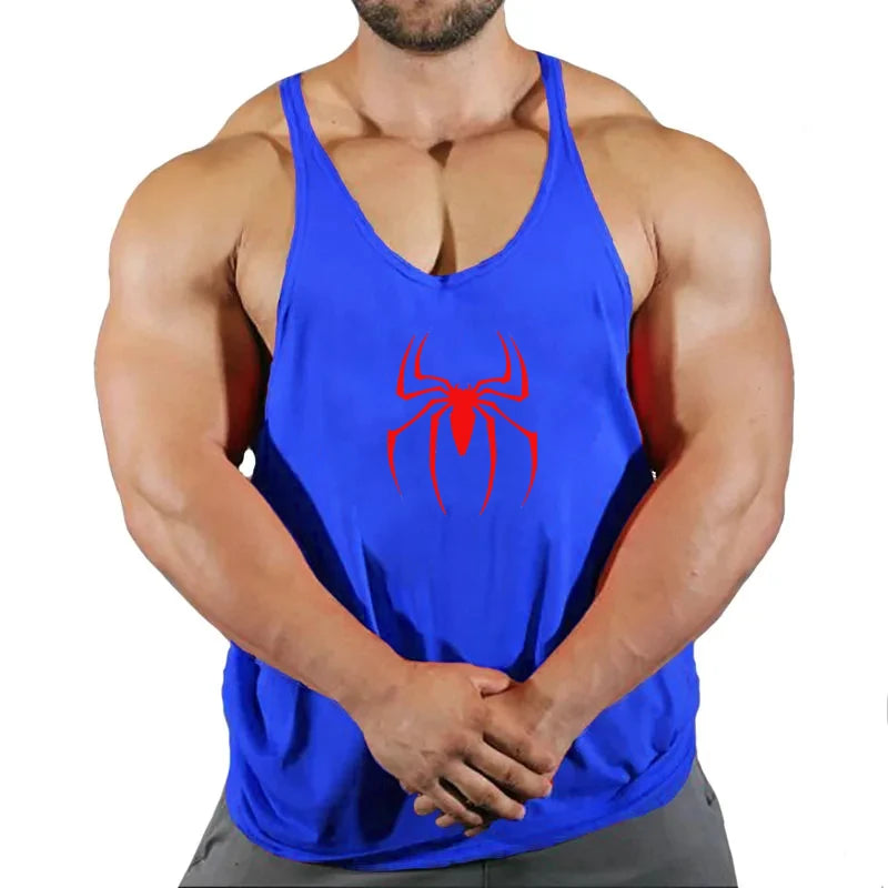 Mens Bodybuilding Faux Cotton Tank Top Gym Fitness Sports Sleeveless Top Skull Print Breathable Tank Top Mens Summer Tank Top