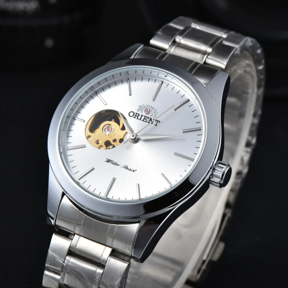 Orient Watch  Double Lion Japanese Fully Automatic Mechanical Watch Hollowed Out Business Men's Watch Stainless Steel Strip
