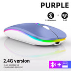 Ratón inalámbrico Bluetooth recargable con 2,4 GHz USB RGB 1600DPI ratón para ordenador portátil tableta PC Macbook Gaming Mouse Gamer