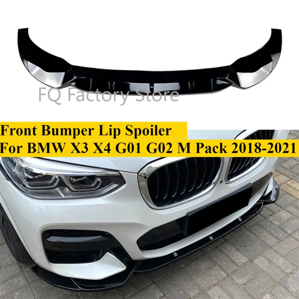 3Pcs Front Bumper Spoiler Lip For BMW X3 X4 G01 G02 Pre Facelift M Pack 2018--2021 Gloss Black/Carbon Look Lower Splitter Blade