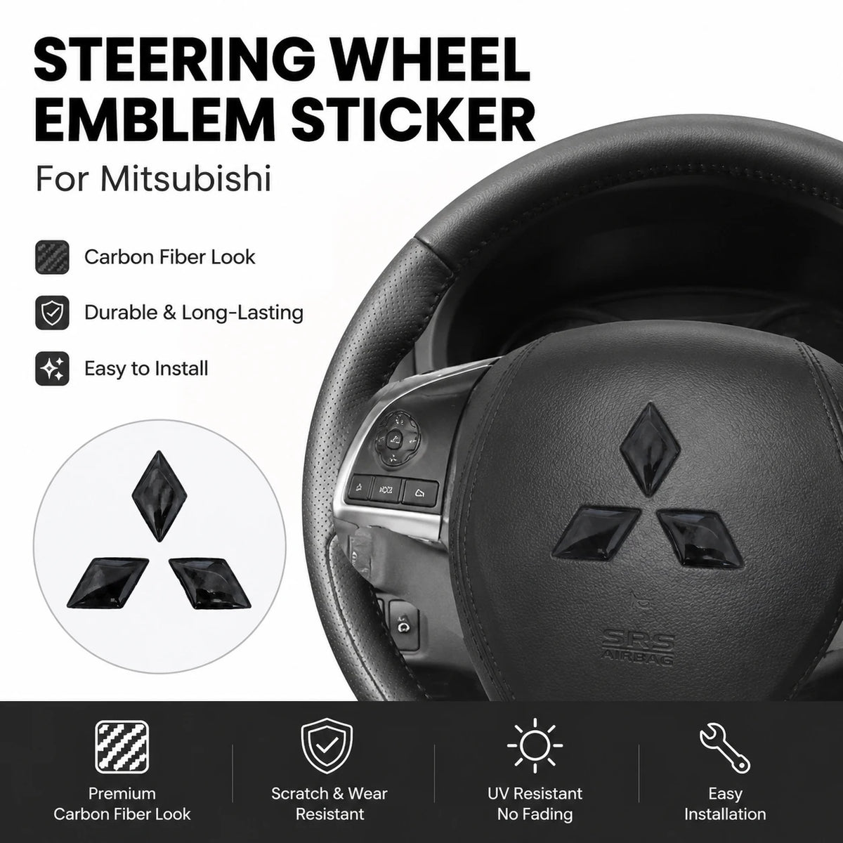 1pcs 3D Mitsubishi Carbon Fibre Steer Wheel Emblem Car Steering Wheel Sticker Car Interior Emblem Car Styling Accessories