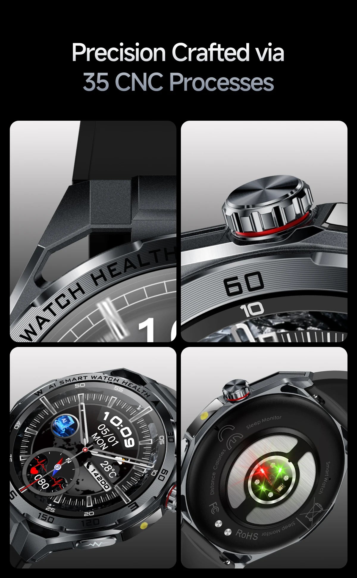 2026 New ECG AI Health Smartwatch for Men 1.53"AMOLED BP/Heart Rate Monitor BT Call IP68 Waterproof Smart Watch for Android IOS