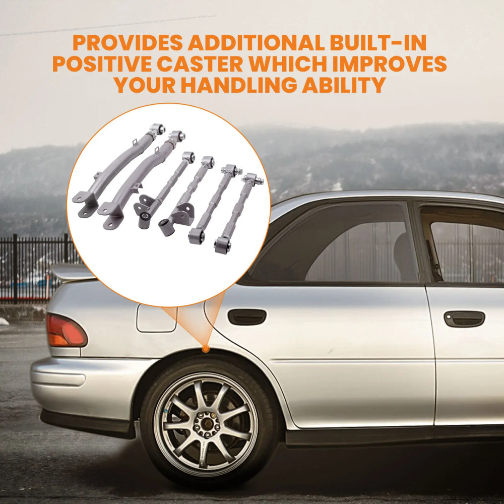 6-Piece Adjustable Lateral Traling Arm Link Kit for Subaru Impreza WRX Rear Suspension Adjustable for  STi GDA 02-07 Rear Full Set New
