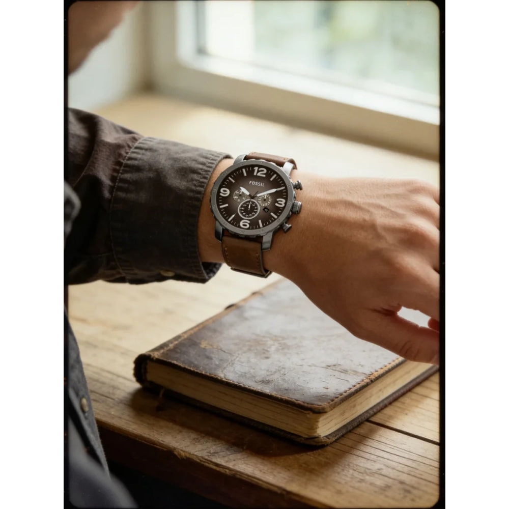 Fossil Oversized Chronograph Men Watch Smoke Stainless Steel Quartz Male Wristwatches Fashion Big Dial Clock JR1424 Reloj Hombre