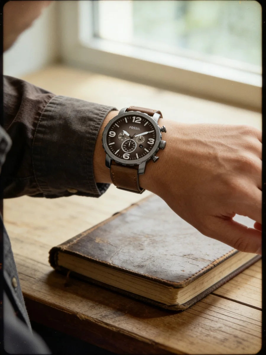 Fossil Oversized Chronograph Men Watch Smoke Stainless Steel Quartz Male Wristwatches Fashion Big Dial Clock JR1424 Reloj Hombre