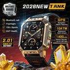 2026 TANK New 1400mAh Military GPS Smart Watch Men 2.01" AMOLED Screen 10ATM Waterproof Clock SOS Call Flashlight Smartwatch iOS