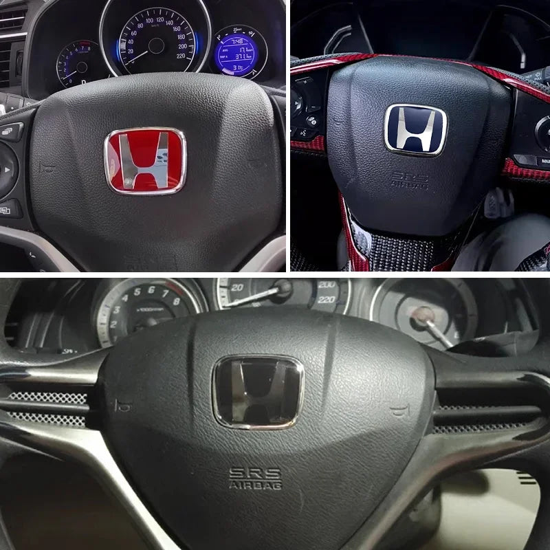 Car Steering Wheel Emblem H-Sticker For Honda Civic Accord City CRV Jade Fit Odyssey Hybrid Red Black Blue Interior Modification