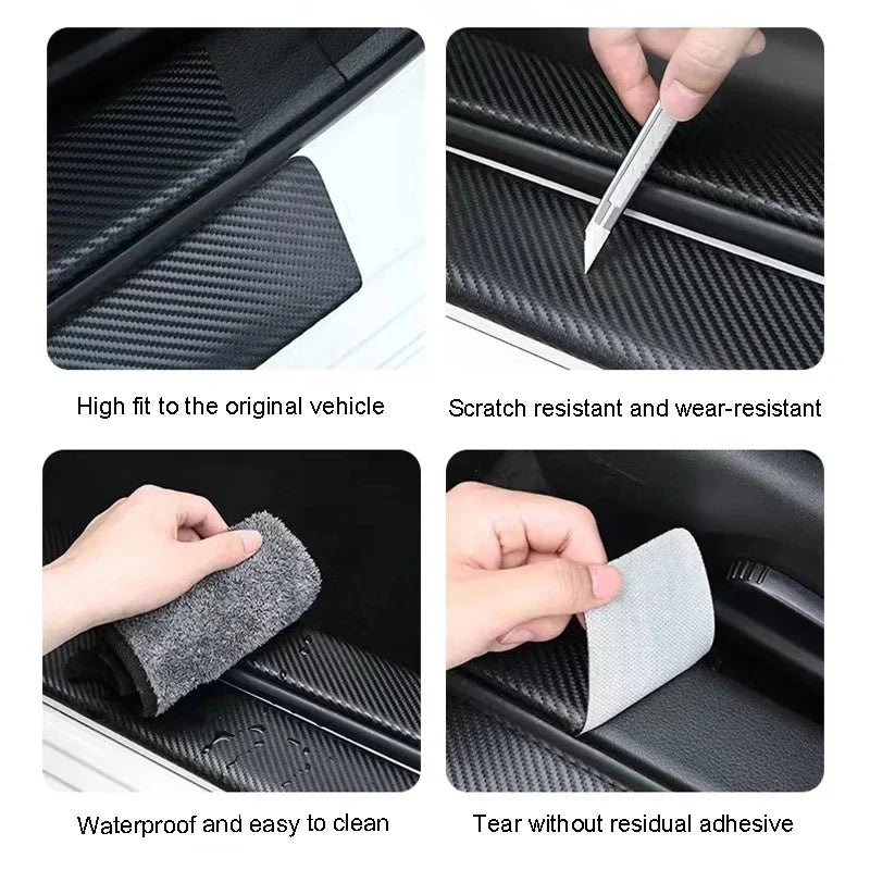 1/4/5Pcs Car Door Sill Scuff Plate Decor Carbon Fiber Stickers For Ford ST Line Focus Fiesta Shelby Edge Mondeo Explorer Transit