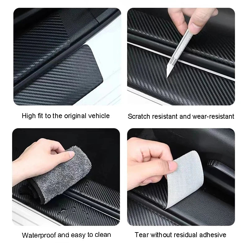 1/4/5Pcs Car Door Sill Scuff Plate Decor Carbon Fiber Stickers For Ford ST Line Focus Fiesta Shelby Edge Mondeo Explorer Transit