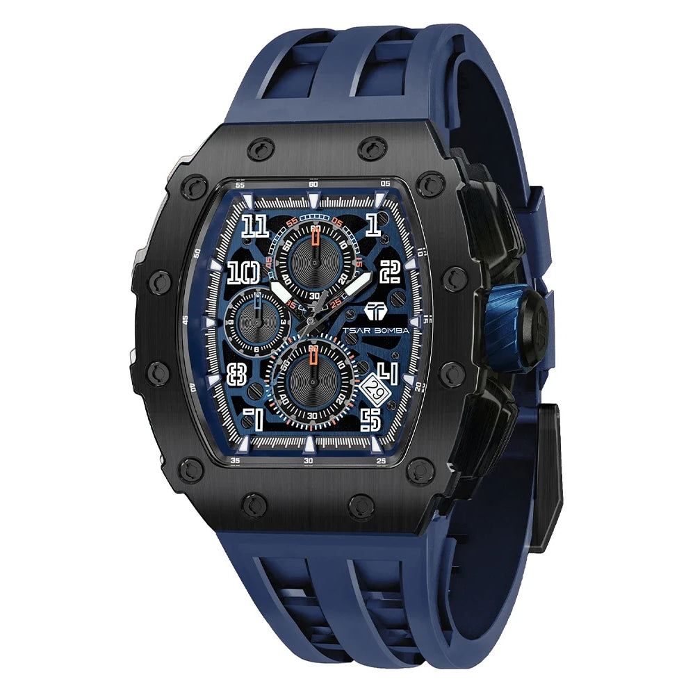 TSAR BOMBA Watch for Men Luxury Brand Tonneau Design Waterproof Clock Stainless Steel Wristwatch Fashion Rectangle Mens Watch