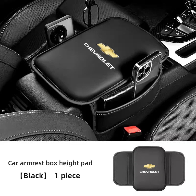 Car Armrest Cushion Leather Arm Rest Box Pad With Storage Bag For Chevrolet Corvette Montana TrailBlazer Silverado Traverse Bolt
