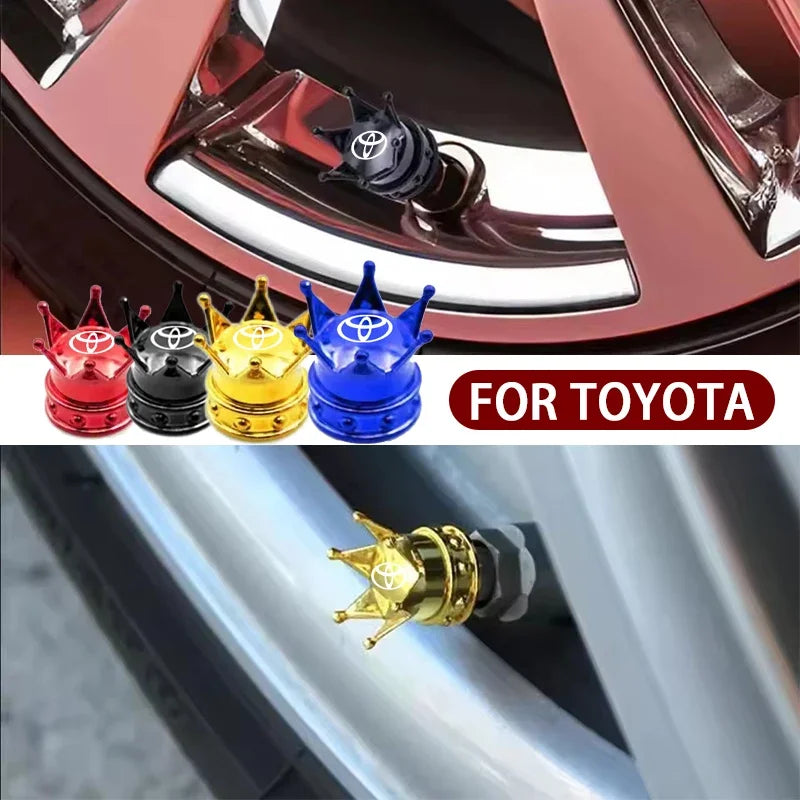 4PCS Crown Style Tire Valve Stem Caps, Air Caps Cover, Aluminum Alloy Dustproof And Waterproof Valve Caps Cover For All Toyota