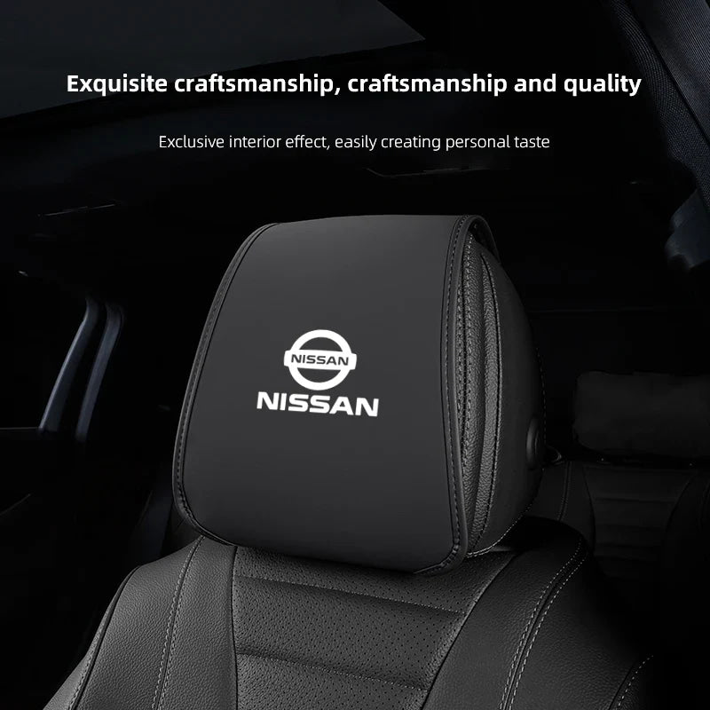 Leather Car Headrest Cover Front Rear Seat Pillow Protective Set For Nissan Sylphy N7 Teana Qashqai Note J10 J11 Navara Juke GTR