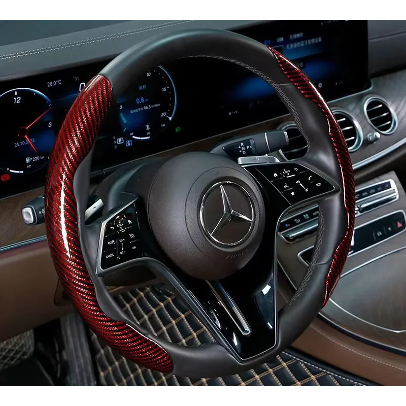 2/3PCS Laser Carbon Fiber Silicone Car Steering Wheel Cover 1K Micro Fiber Leather PVC Wheel Booster Cover Non-Slip Universal