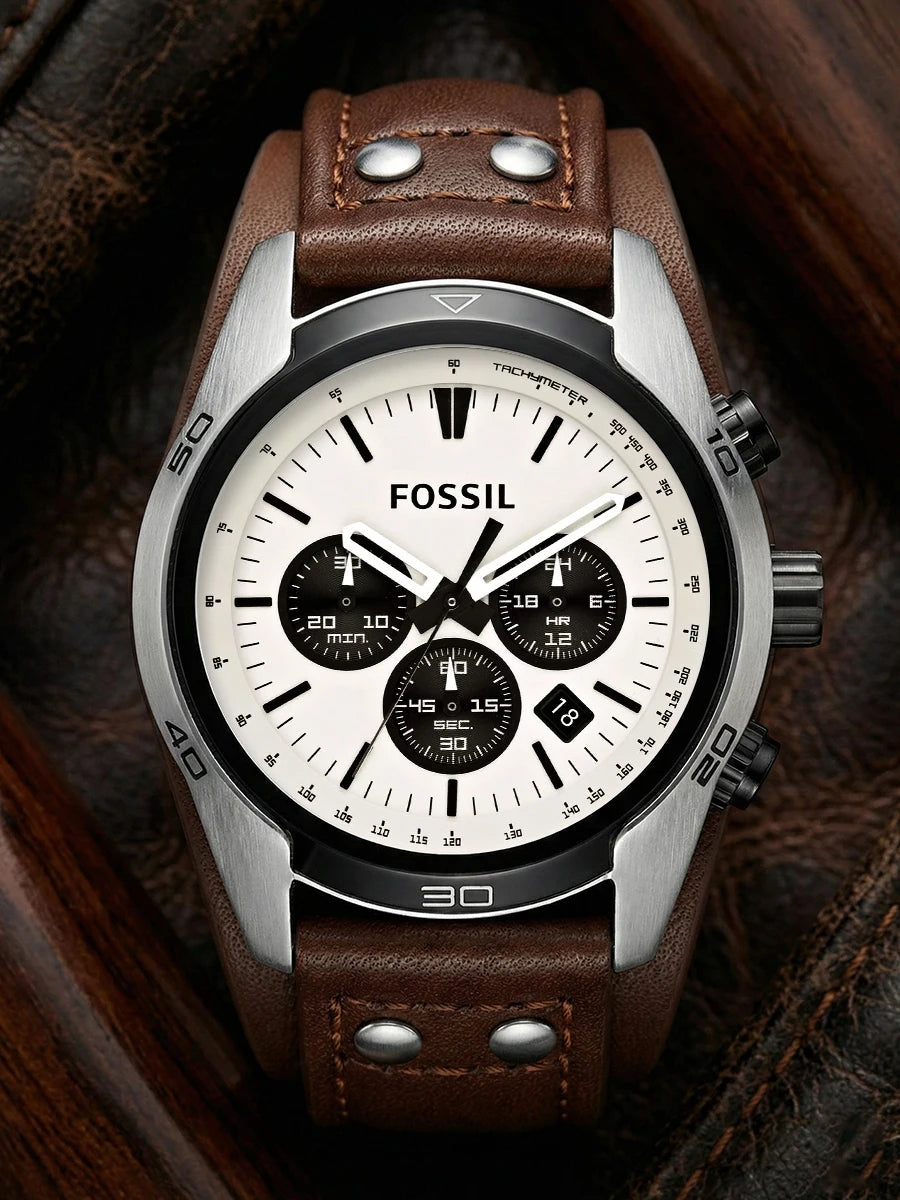 Fossil CH2890 Coachman Chronograph Men's Watch Military Brown Leather Strap Sport Waterproof Quartz Wristwatch Relogio Masculino