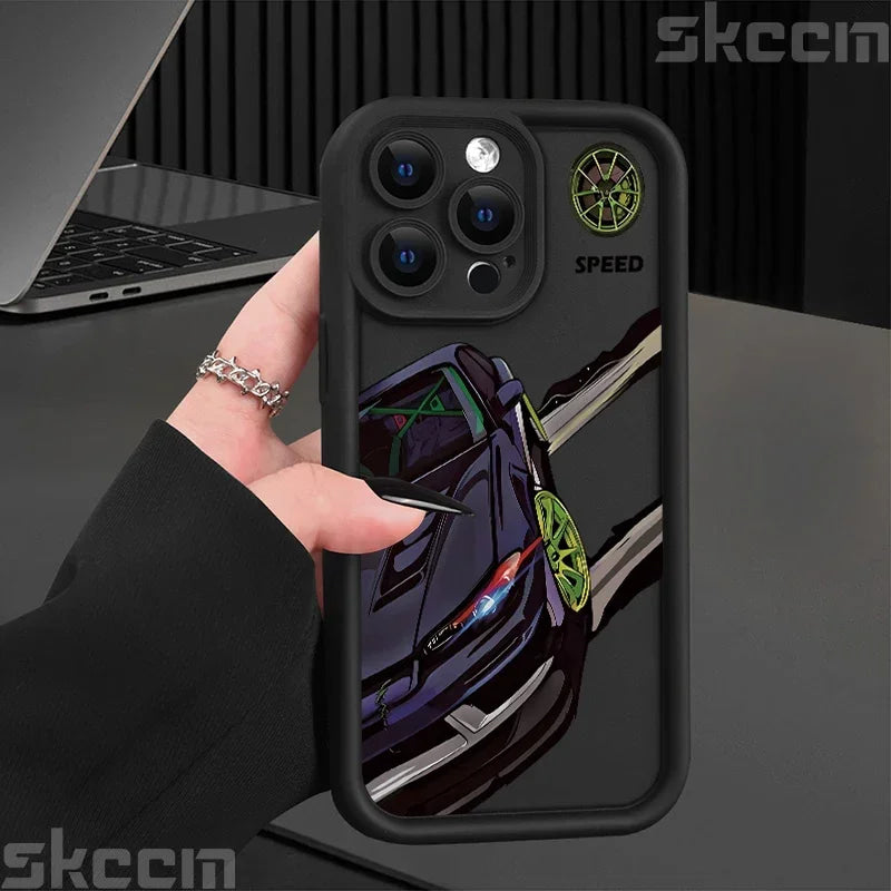 Fashions Car Pattern Silicone Phone Case For iPhone 17 16 Pro Max 15 14 11 12 13 7 8 16 Plus XS X XR Matte Shockproof Soft Cover