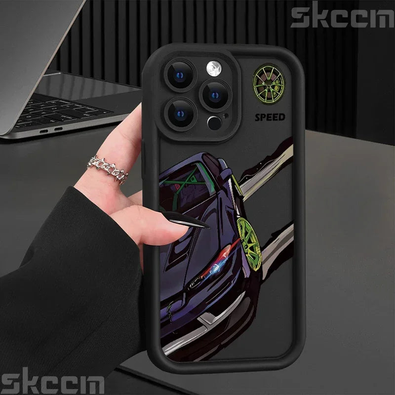 Fashions Car Pattern Silicone Phone Case For iPhone 17 16 Pro Max 15 14 11 12 13 7 8 16 Plus XS X XR Matte Shockproof Soft Cover