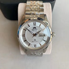 Orient Two-Tone Automatic Watch Multi-Color Dial Roman Numerals Day-Date Steel Band 50M Water Resistant Men's Classic Wristwatch