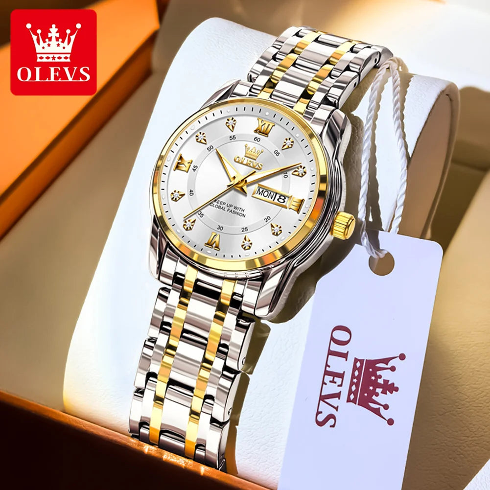 OLEVS 5513 reloj para hombre marca de moda Original reloj luminoso resistente al agua de cuarzo para hombre caja de reloj con calendario Dual de acero inoxidable