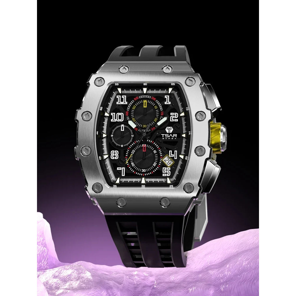 TSAR BOMBA Watch for Men Luxury Brand Tonneau Design Waterproof Clock Stainless Steel Wristwatch Fashion Rectangle Mens Watch