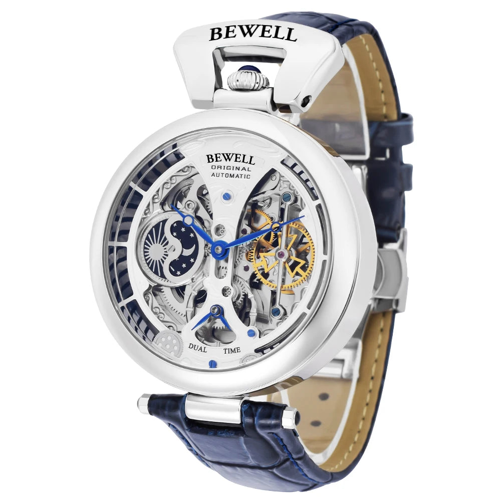 High-End Waterproof Automatic Mechanical Watch with Genuine Leather Strap And Stainless Steel Transparent Back Cover