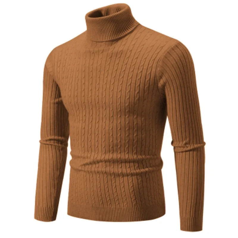 Nuevo suéter de cuello alto para hombre, jersey de Color sólido, tejido cálido, informal, sudadera de cuello alto, Tops de lana para hombre para invierno al aire libre