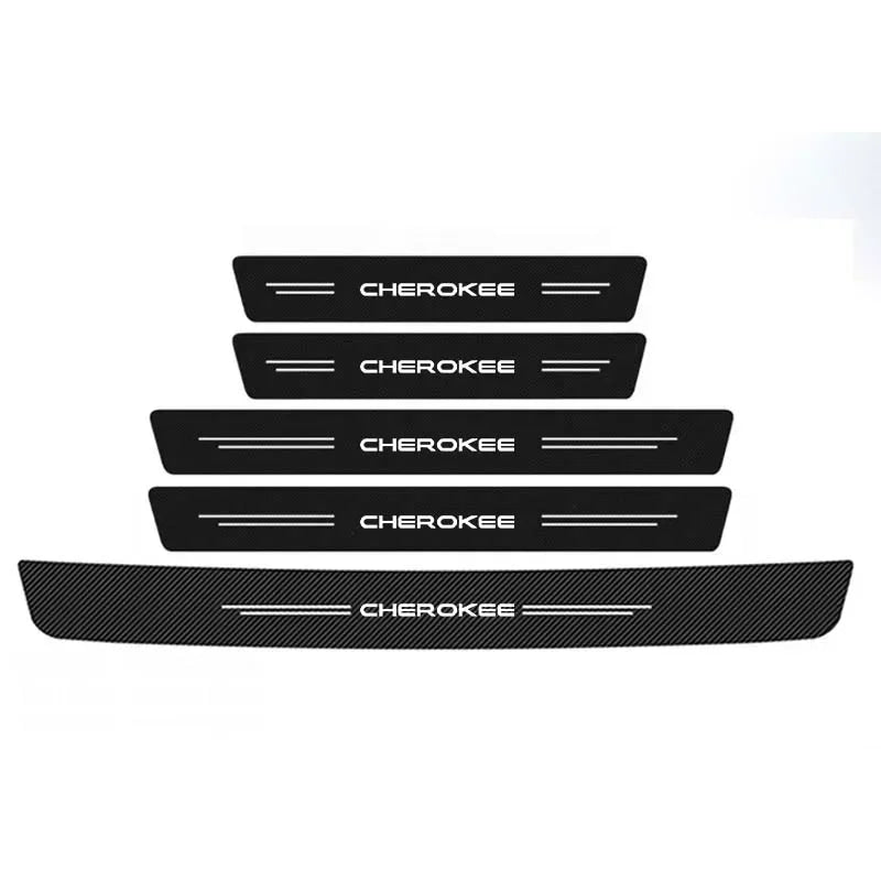 Carbon Fiber Car Door Threshold Tape Sill Protective Stickers Decal for Jeep CHEROKEE Logo Rear Trunk Bumper Scratch Guard Trim