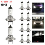 10 Uds bombilla halógena para faros delanteros luz blanca muy cálida H7 55W 12V bombilla halógena para faros delanteros de coche bombilla de repuesto