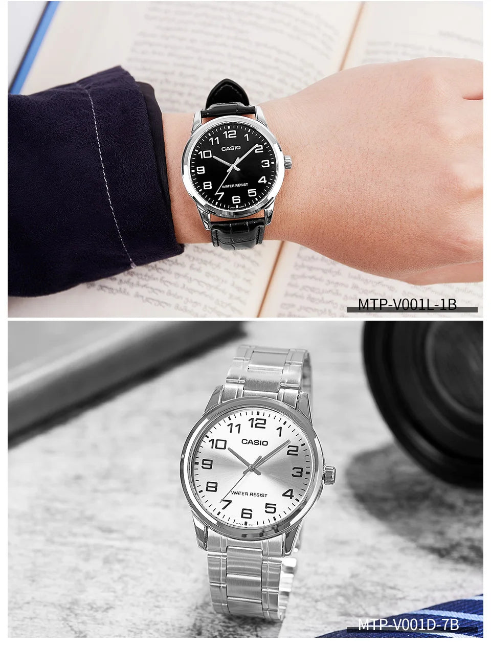 Casio Watch for Men Simple Minimalist Business Style Fashionable Design Water Resistant Quartz Movement MTP-V001