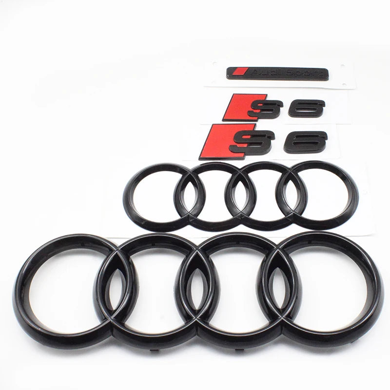 273mm 192mm Car Styling Hood Front Bonnet Grill Rear Trunk Emblem Badge Stickers Glossy Black Accessories For Audi S6 2020-2023