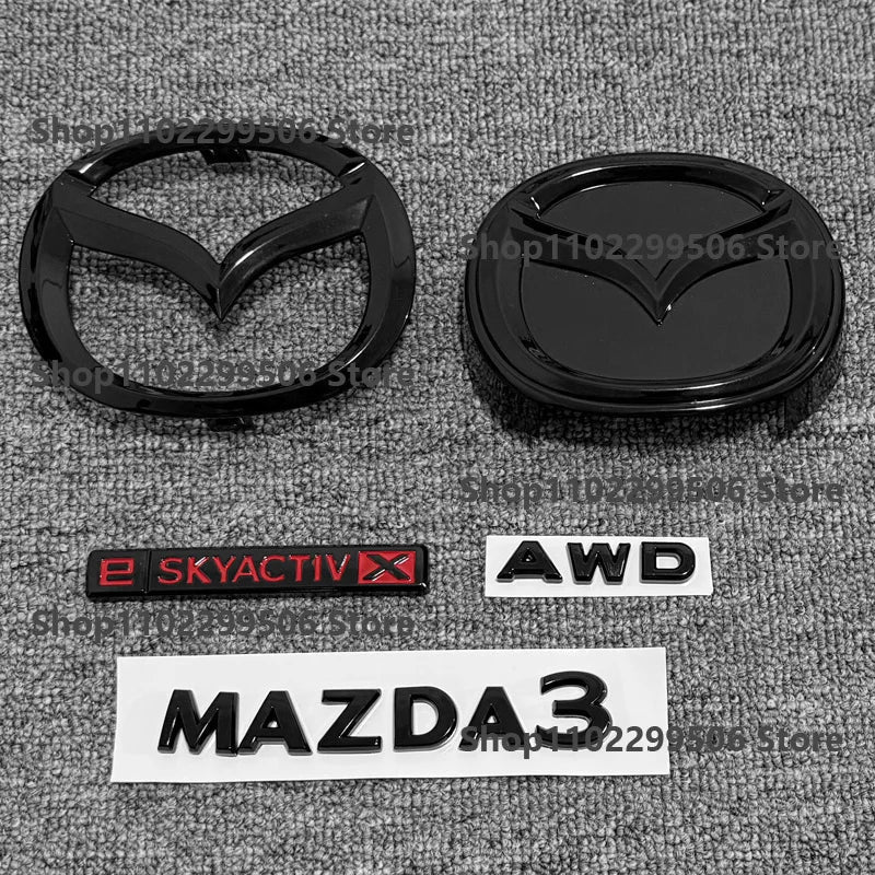 glossy black ABS Car Front Grille Eemblem Rear Trunk Badge Replace stickers  SKYACTIV  GX For 2019-2025 Mazda 3 Logo Accessories