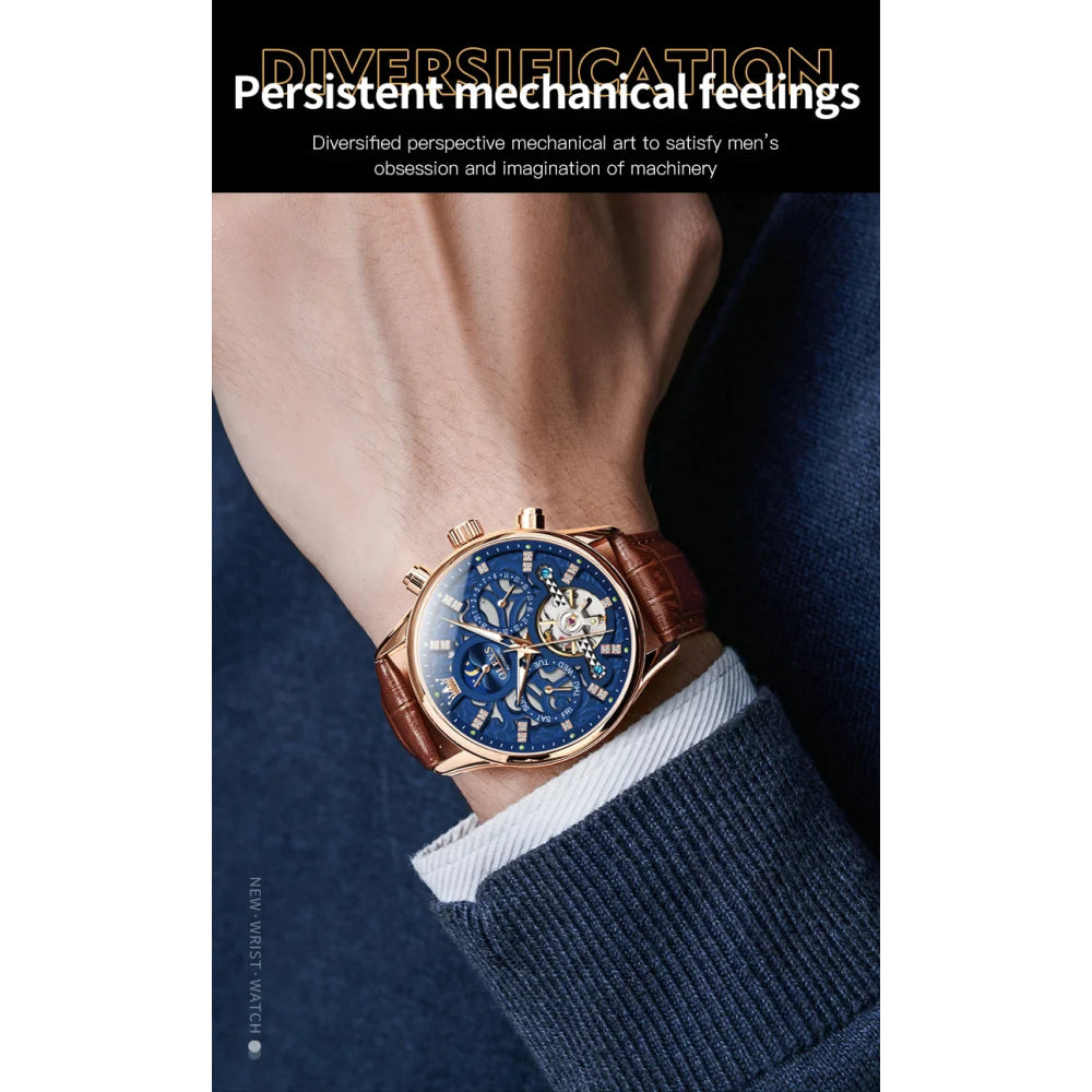 OLEVS 6658 Mens Watch Business Leather Strap Reloj  Hollow out Mechanical Automatic Wristwatch Waterproof Luminous Watch For Man