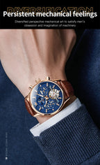 OLEVS 6658 Mens Watch Business Leather Strap Reloj  Hollow out Mechanical Automatic Wristwatch Waterproof Luminous Watch For Man