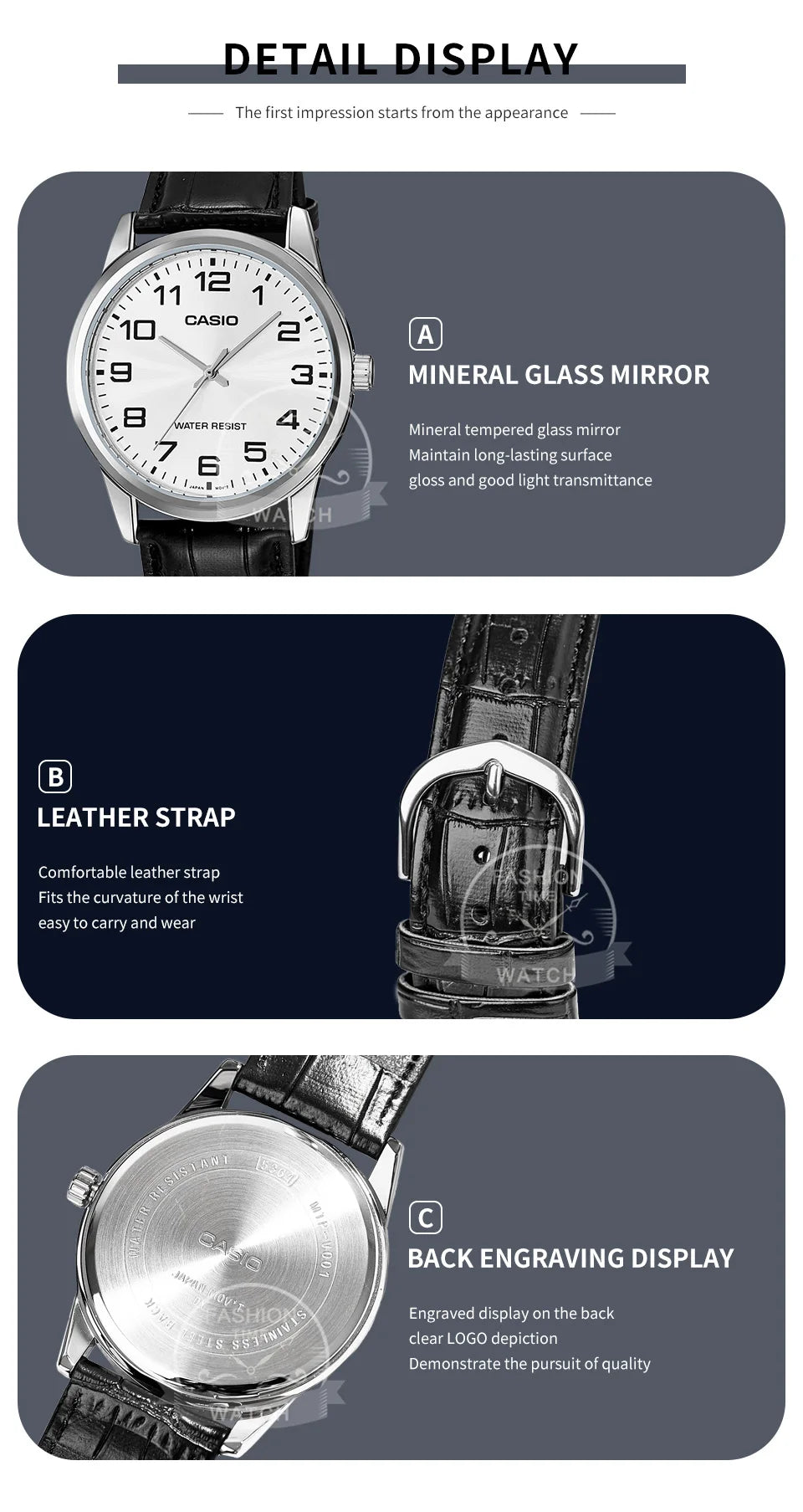 Casio Watch for Men Simple Minimalist Business Style Fashionable Design Water Resistant Quartz Movement MTP-V001