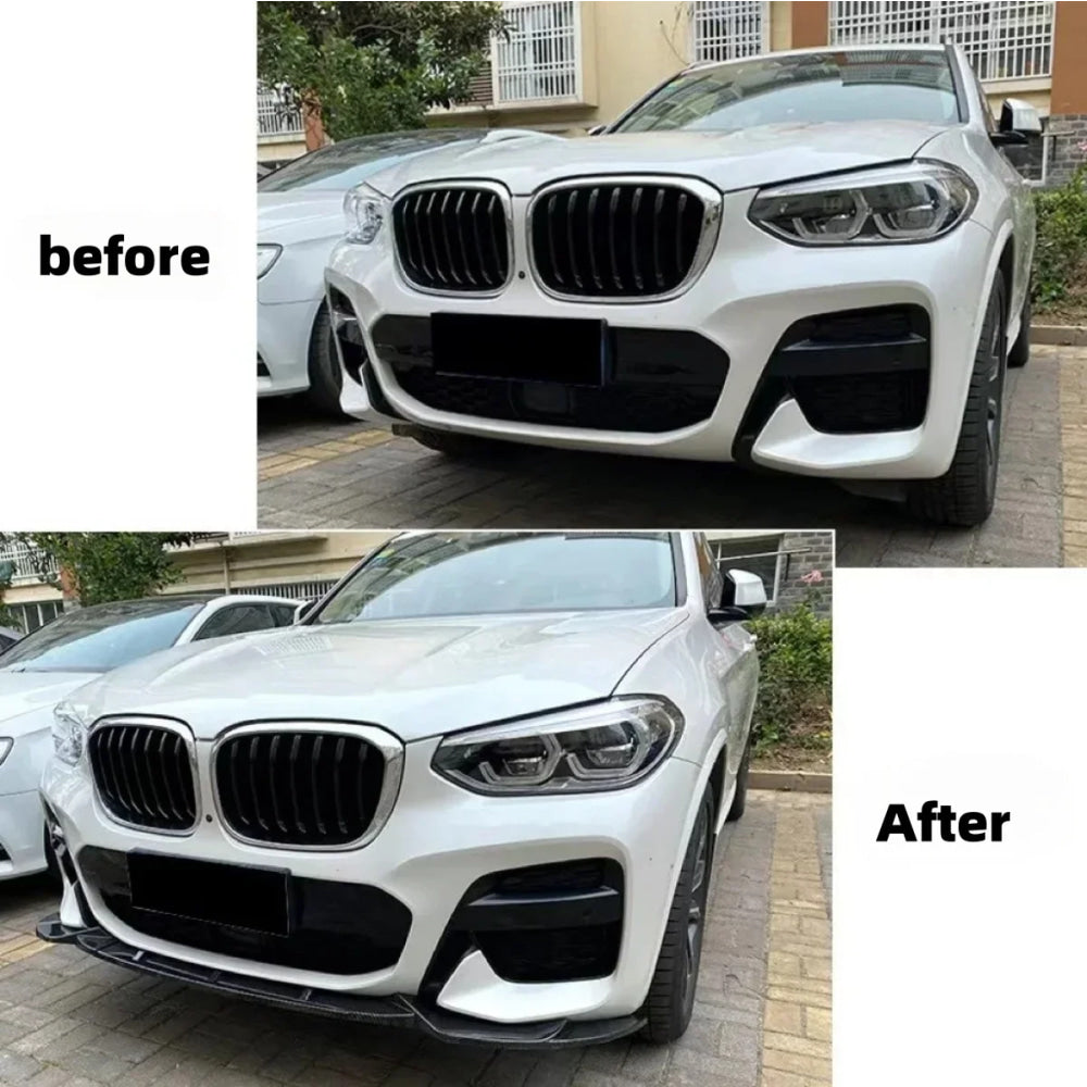 3Pcs Front Bumper Spoiler Lip For BMW X3 X4 G01 G02 Pre Facelift M Pack 2018--2021 Gloss Black/Carbon Look Lower Splitter Blade