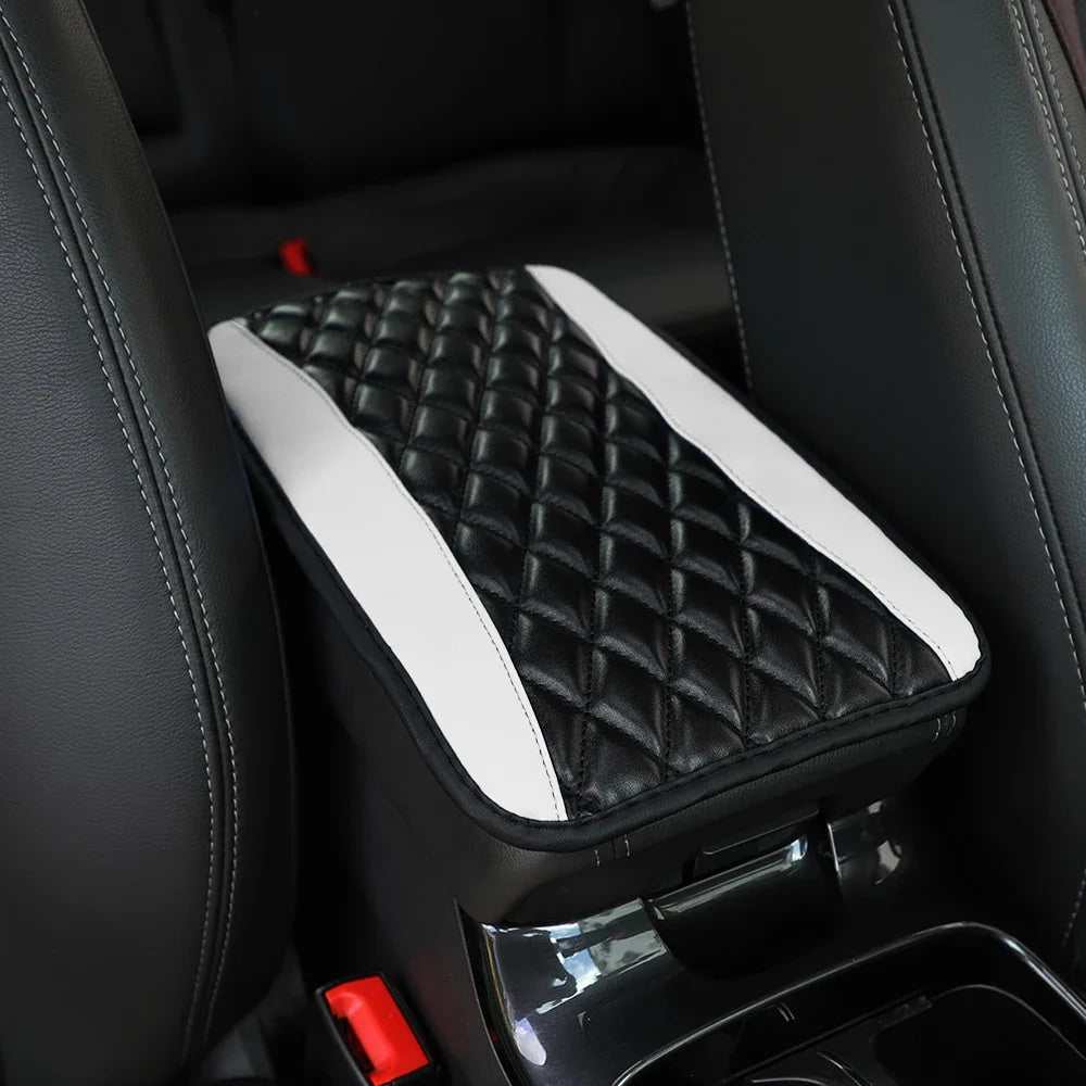 Checkered PU Leather Car Armrest Pad Embroidered Center Console Interior Accessory for All Seasons  WOMEN