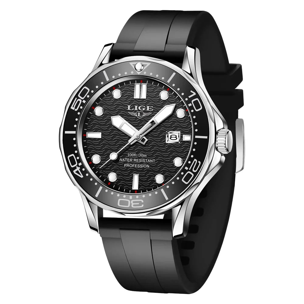 LIGE Men Watch Business Date Watch for Men Luxury Sport Quartz Watches Waterproof Luminous Silicone Wristwatch Relogio Masculino
