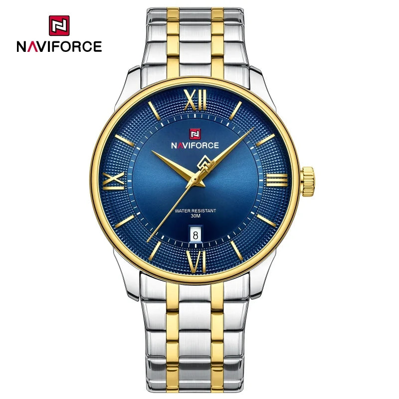 NAVIFORCE Men's Watch Classic Stainless Steel Strap 3ATM Waterproof Calendar Minimalist Dial Men's Chronograph Watch NF9272S