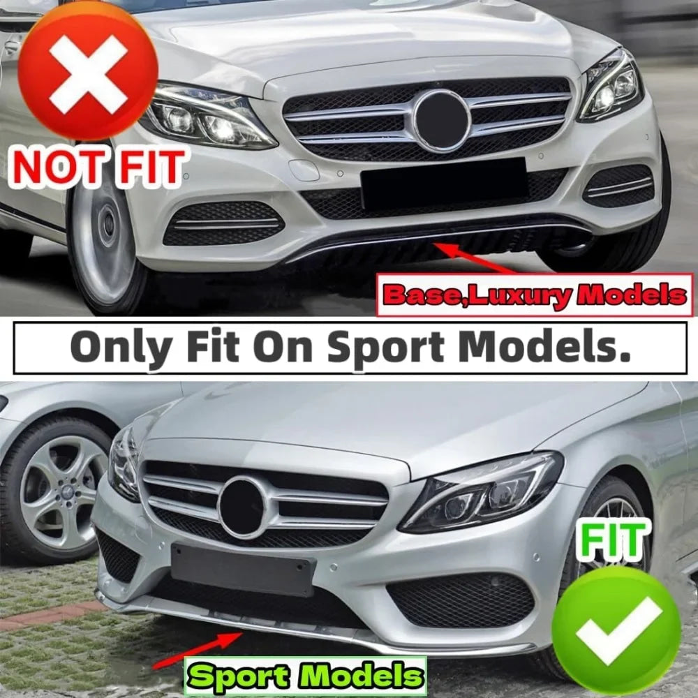 XVIP Glossy Black 3-Piece BBS Style Front Bumper Lip Spoiler For Mercedes Benz C-Class W205 2015-2018