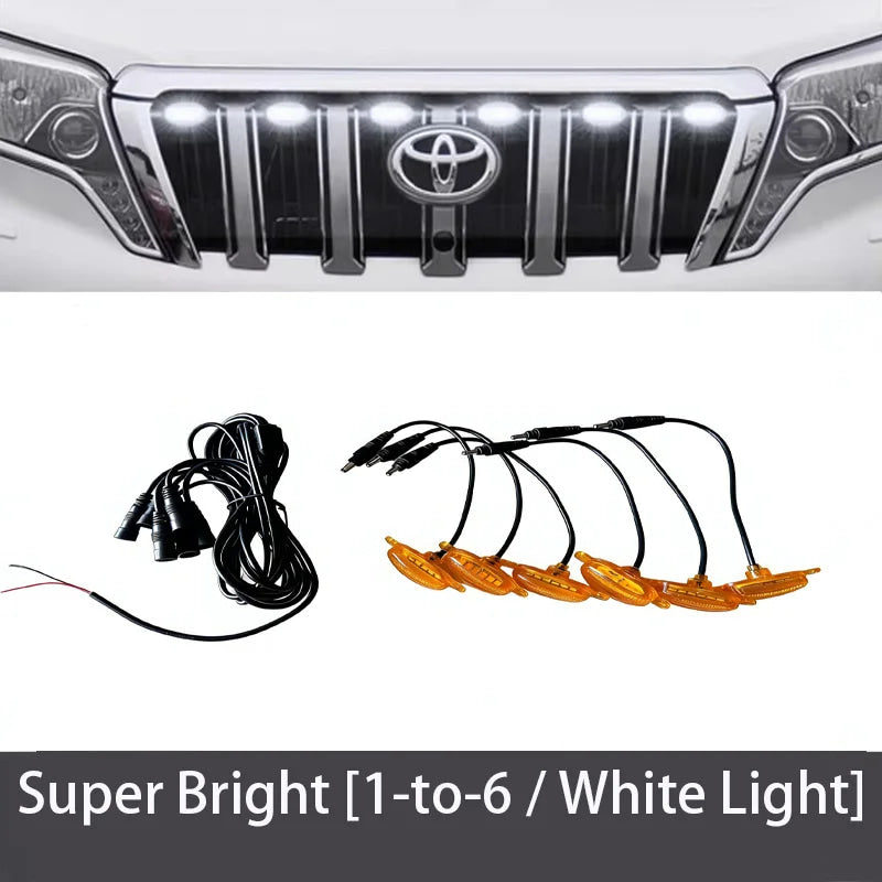 4Pcs 6Pcs Front Grille LED Lights For Toyota Land Cruiser Prado 150 120 Amber DRL Daytime Running Warning Grill Lamps